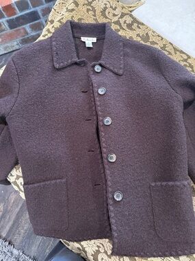 Talbots 100% Wool Jacket Size M Brown Classic Button Front Coat